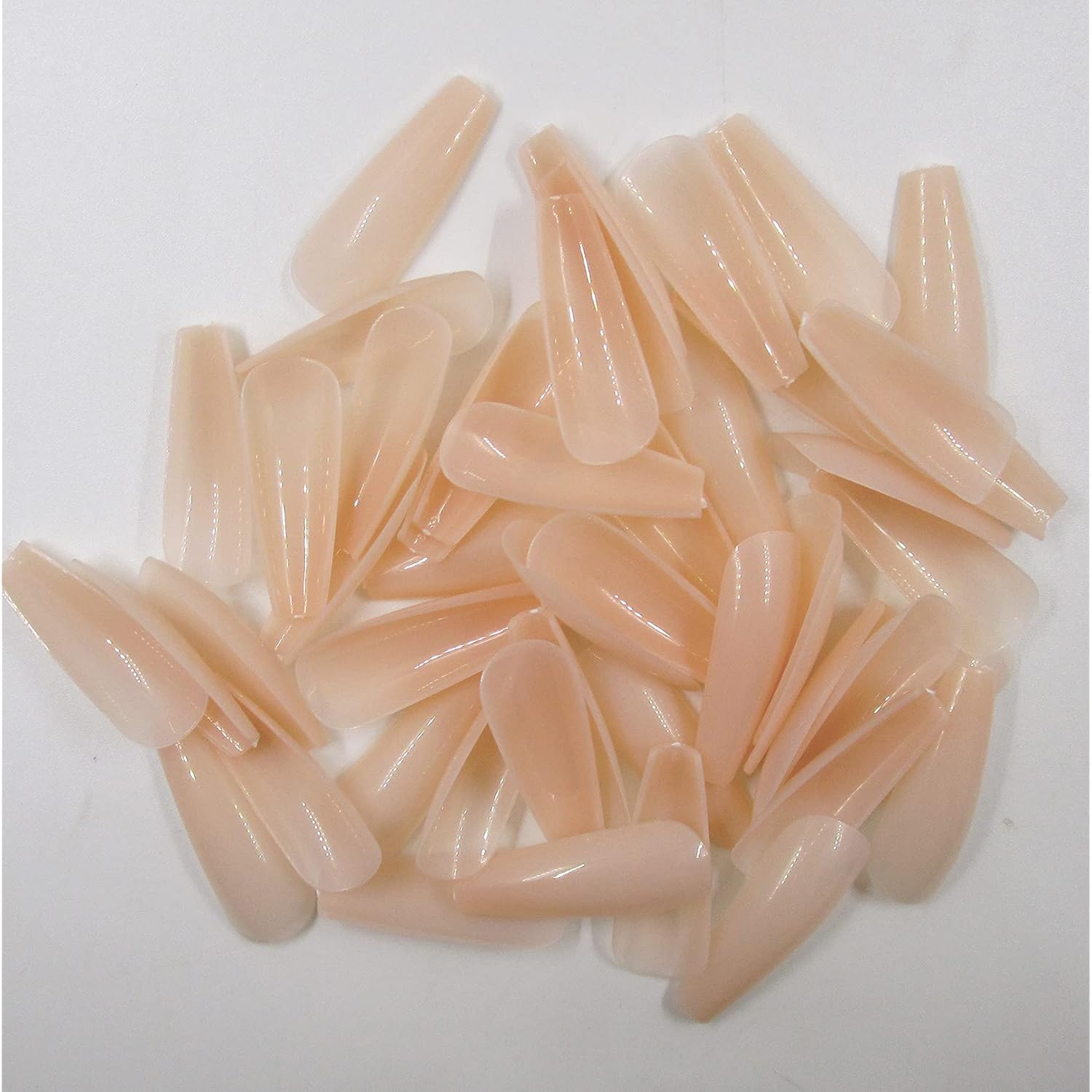 LoveOurHome 100pc Coffin Press on Nails Long Ballerina False Nails Artificial Glossy Acrylic Tips Full Cover for Women Kids (Beige)