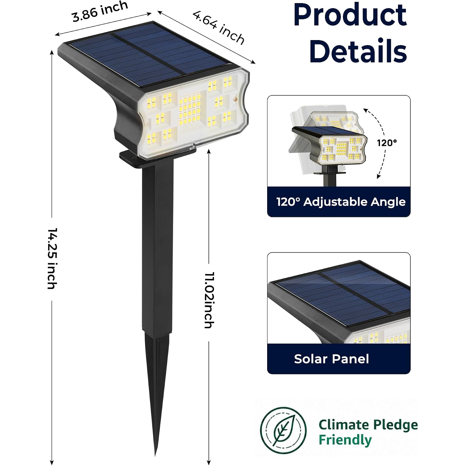 Hggh Solar Lights Outdoor Waterproof Ip67, 60 Led 3 Lighting Modes Solar Spot Lights Outdoor For Yard Garden Pathway Landscape, Auto On/Off, Function 2 In 1(Cool White, 4 Pack)
