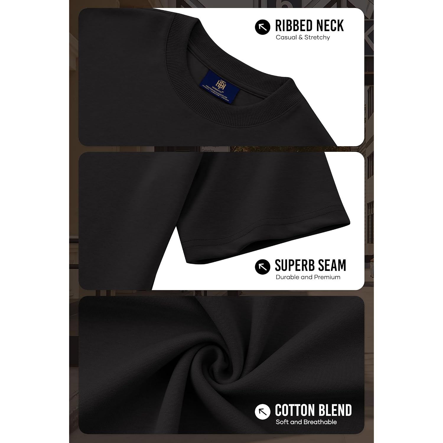 Herberton Mens Oversized T-Shirts Heavyweight Cotton Stretch Fashion Thick Tee Tops (S-3Xl)