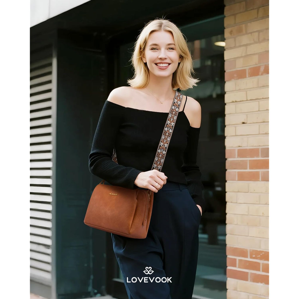LOVEVOOK Crossbody Bags for Women with 2Pcs Adjustable Strap, Leather Small Purses with RFID Blocking Slots, Shoulder Handbag