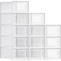 Songmics Shoe Boxes, Pack Of 12 Shoe Storage Organizers, Stackable Clear Plastic Boxes For Closet, Sneakers, 13.1 X 9.1 X 5.6 Inches, Transparent And White Ulsp12Swt