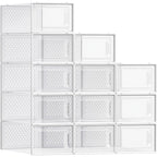 Songmics Shoe Boxes, Pack Of 12 Shoe Storage Organizers, Stackable Clear Plastic Boxes For Closet, Sneakers, 13.1 X 9.1 X 5.6 Inches, Transparent And White Ulsp12Swt