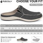 Mens Slippers With Arch Support, Canvas House Slipper For Men With Velvet Lining, Slip On Clog, Indoor Outdoor House Shoes With Anti-Skid Rubber Sole