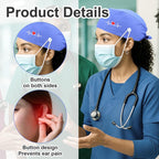 2Pcs Scrub Caps Women, Nursing Hats With Buttons & Sweatband Adjustable Bouffant Working Cap Surgery Cap Women