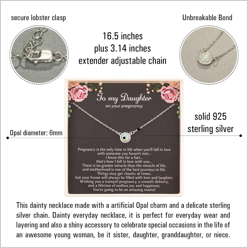 RareLove First Time Mom Gift,Daughter Pregnancy Gifts 925 Sterling Silver White Opal Necklace For Mom to be,Expecting Moms