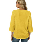 3/4 Length Sleeve Womens Tops Boho Trendy V Neck Shirts Blouses Dressy Casual Loose Fit Outfits Fashion