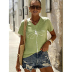 Women's T-Shirts V-Neck Dragonfly Tee Vintage Floral Shirt Boho Wildflowers Graphic Shirts Short Sleeve Tops