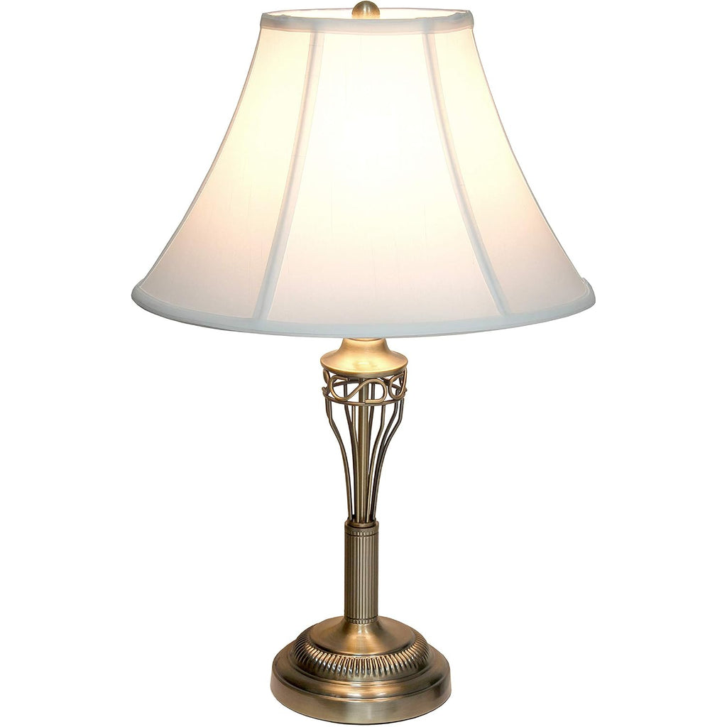 Elegant Designs Lc1001-Abs Antique Brass Three Pack Lamp Set (2 Table Lamps, 1 Floor Lamp) With Fabric White Bell Shaped Shades