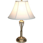 Elegant Designs Lc1001-Abs Antique Brass Three Pack Lamp Set (2 Table Lamps, 1 Floor Lamp) With Fabric White Bell Shaped Shades