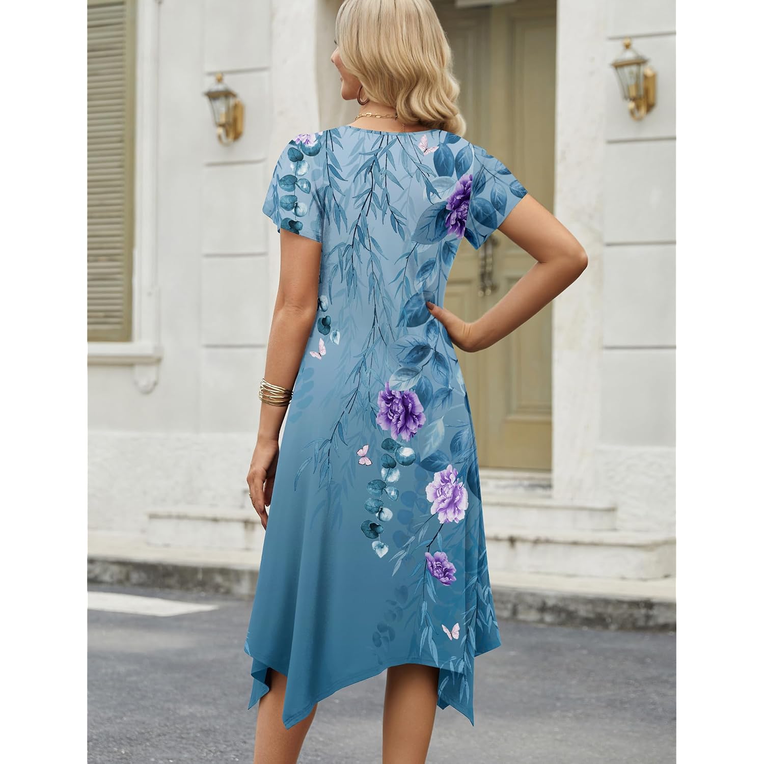 Zeagoo Womens Casual Dress For Summer Short Sleeve Loose Flowy Beach Dress With Pockets Hankerchief Flare Midi Sundress 2026