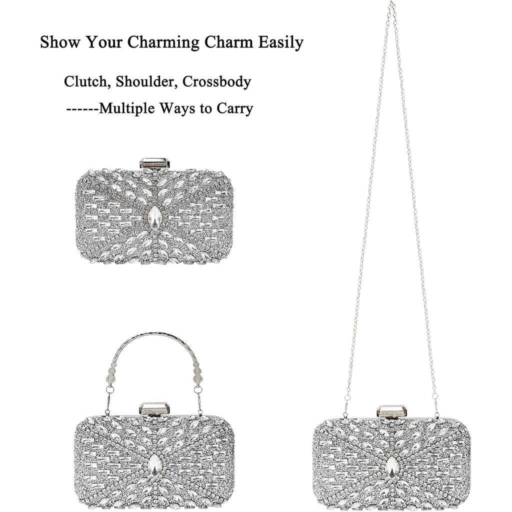 Womens Sparkly Rhinestone Crystal Glitter Clutch Purse Evening Handbag Shoulder Bag for Wedding Party Prom