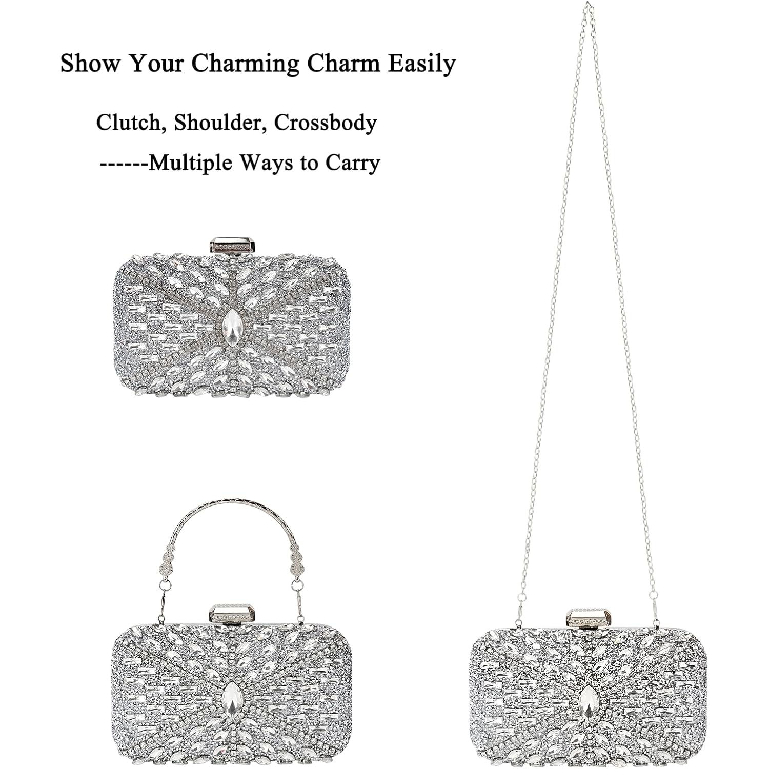 Womens Sparkly Rhinestone Crystal Glitter Clutch Purse Evening Handbag Shoulder Bag for Wedding Party Prom