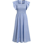 Womens Summer Smocked Midi Dress Casual Flutter Sleeve Long Boho Flowy A Line Church Modest Dresses With Pockets