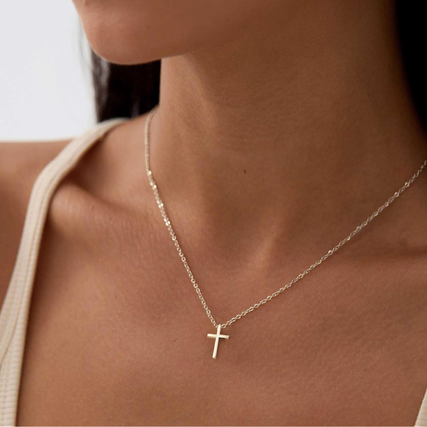 Cross Necklace for Women, Dainty 14K Gold Plated Cross Pendant Necklace Small Cross Choker Cute Gold Necklaces for Women Trendy Cute Baptism Religious Faith Jewelry Teen Gifts