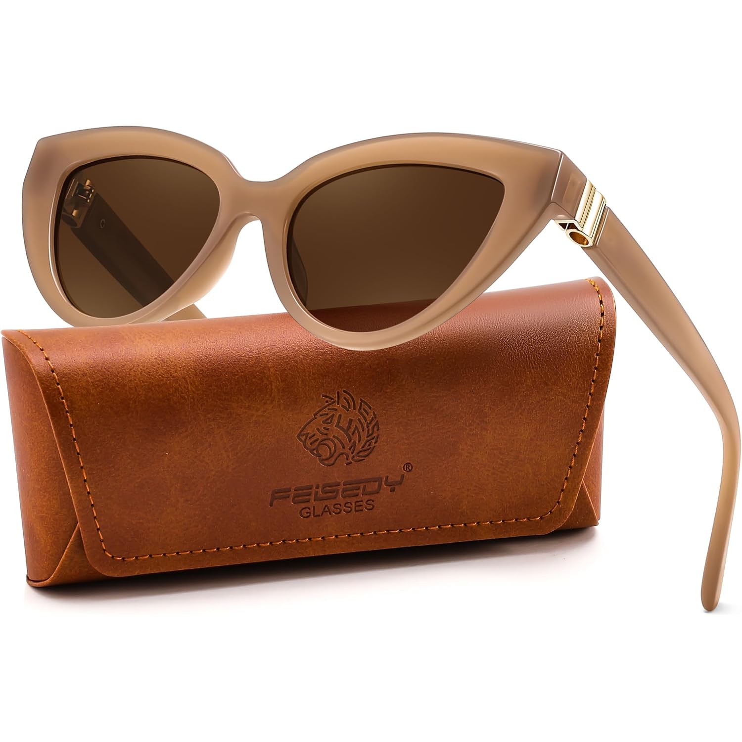 FEISEDY Cat eye Sunglasses with Polarized and UV400 Protection for Women, Retro Stylish for Driving Fishing and Party B0428 Champagne Frame + Tea Lens