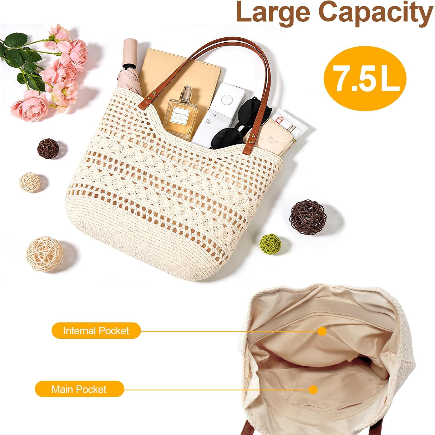 Peicees Small Crochet Beach Bag For Women- Woven Boho Purse Knitted Shoulder Bag For Summer Vacation Beachy Travel Pool