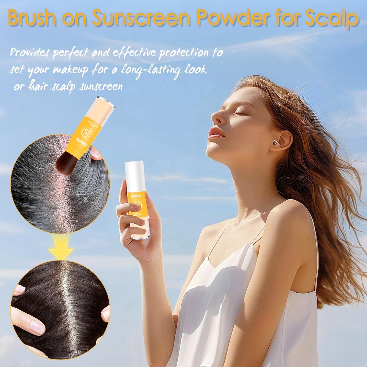 Mineral Powder Sunscreen for Face & Scalp, SPF 35, Brush on Sunscreen Setting Powder, Matte Oil Control Hair Sunscreen Face Powder, Lasting Lightweight Breathable (#01 Translucent)