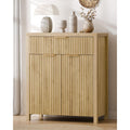 Fluted Buffet Cabinet For Kitchen, 28.3" Sideboard Cabinet Natural | Adjustable Shelves, Quiet Full-Extension Slides, Curved Metal Handle, Coffee Bar With Drawers For Dining Room, Entryway
