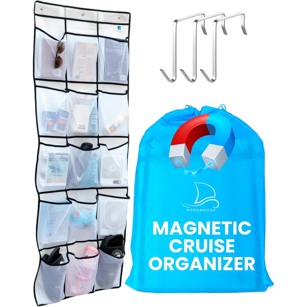 Magnetic Cruise Organizer | 15 Large Durable Pockets, Shoe Over The Door Organizer For Cruise, 3-Strong Anti-Scratch Magnets, Cruise Essentials 2026