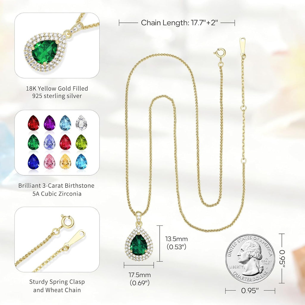 Birthday Gifts for Wife-18K Gold Plated Teardrop Birthstone Necklace- with Light-Up Gift Box,Anniversary Birthday Gifts for Women Her Wife Girlfriend Mom,Womens Jewelry