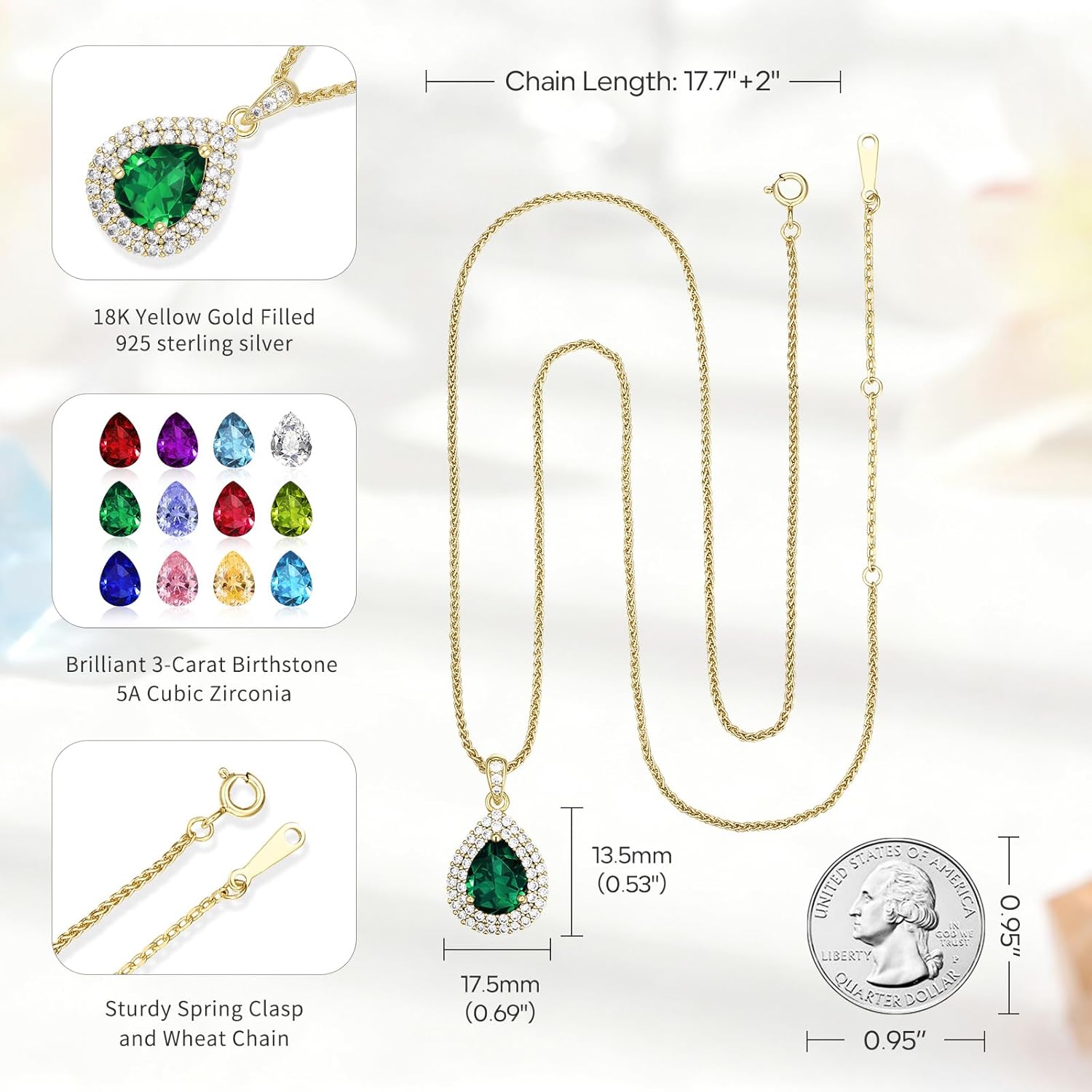 Birthday Gifts for Wife-18K Gold Plated Teardrop Birthstone Necklace- with Light-Up Gift Box,Anniversary Birthday Gifts for Women Her Wife Girlfriend Mom,Womens Jewelry