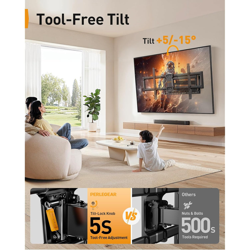 Perlegear Long Arm Full Motion Tv Wall Mount For 42–97 Inch Tvs Up To 150 Lbs, Pre-Assembled Tv Mount With Full Swivel, Tilt And Extension, Fits 8″/12″/16″/24″ Wood Studs, Max Vesa 800X400Mm, Pgxlf02