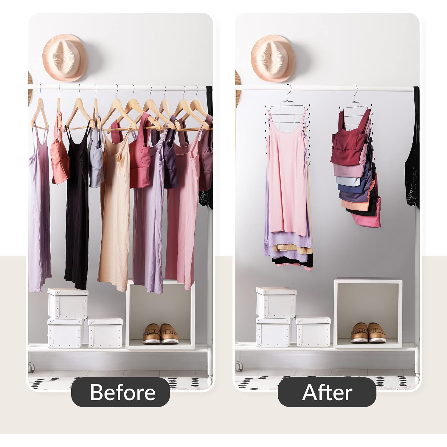 2 Pack Tank Top Hanger Space Saving, Bra Hangers For Closet Organizer, Hanging Bra Organizer Tank Tops Holder With 16 Hooks, Metal Closet Organizers And Storage Small Space Solutions, Silver