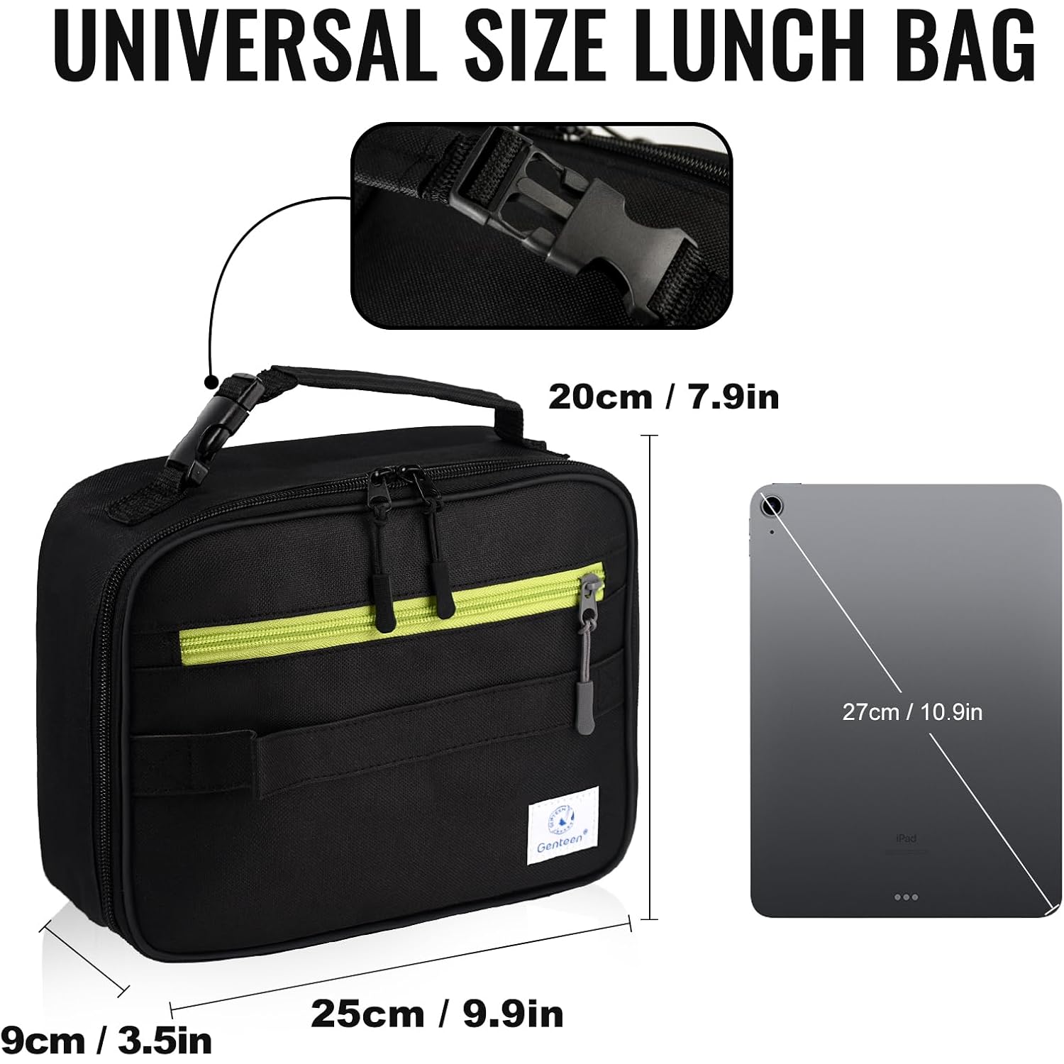 Genteen Lunch Box Kids, Insulated Lunch Bag Kids Boys Girls Back To School, Soft Lunch Box For Men Reusable Lunchbox For Office,Outdoor,School (Black)