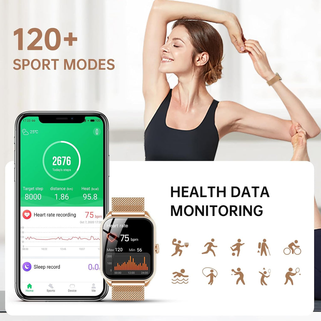 Smart Watches For Women, 1.91" Hd Fitness Tracker (Answer/Make Calls), Ip68 Waterproof, 120+ Sport Modes With Heart Rate And Sleep Monitor, Fitness Watch For Iphone/Android