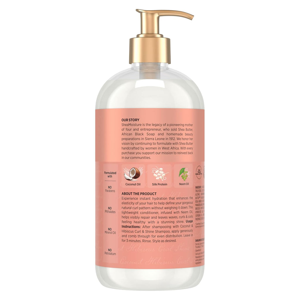 Shea Moisture Curl & Shine Conditioner Coconut & Hibiscus, For Thick, Curly Hair, To Moisturize & Soften, 24 Fl Oz