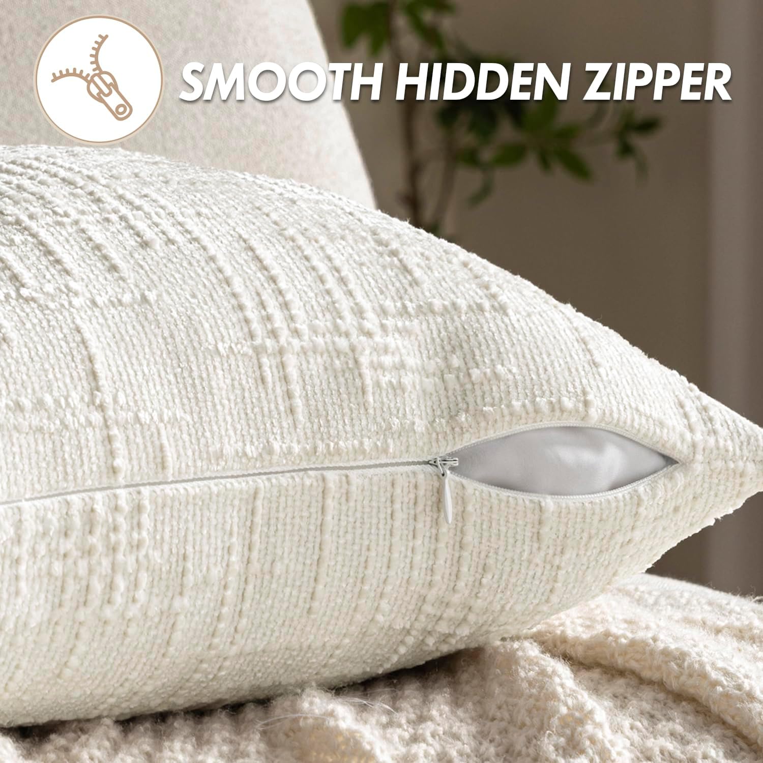 Miulee Textured Throw Pillow Covers Thick Chenille Decorative Pillows Cream White 18X18 Inch Set Of 2 Modern Boho Farmhouse Home Decor Neutral Cushion Covers For Couch Sofa Living Room Bedroom