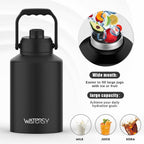 Watersy 1 Gallon Water Bottle Insulated(Cold For 48 Hrs),Bpa Free&Leak Proof,128Oz Stainless Steel Water Jug With Handle For Gym,Hiking,Camping&Travel,Black Large Thermo