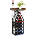 Wine Rack Freestanding Floor, Table Wine Holder Stand Mini Bar Table Floor Wine Storage For Home Bar Kitchen Living Room With Glass Holder Wood Tabletop 19 Bottles