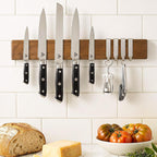 ENOKING 16 Inch Magnetic Knife Holder for Wall - Acacia Wood Knife Strip with Gold-Stamping Magnetic Gift Box - Powerful Knife Bar with 4 Hooks, No Drilling or Screw Mount