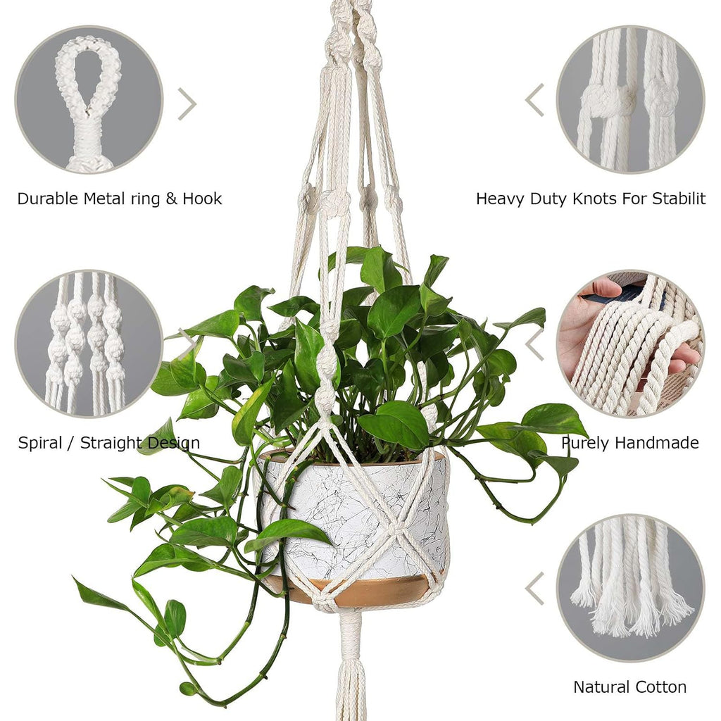 Mipon 3 Pack Macrame Plant Hangers, Hanging Planters For Indoor Plants | 3 Sizes (34"/41"/46") Handmade Cotton With Hooks, Boho Home Decor For Patio Balcony Living Room, Fits 5-10 Inch Pots