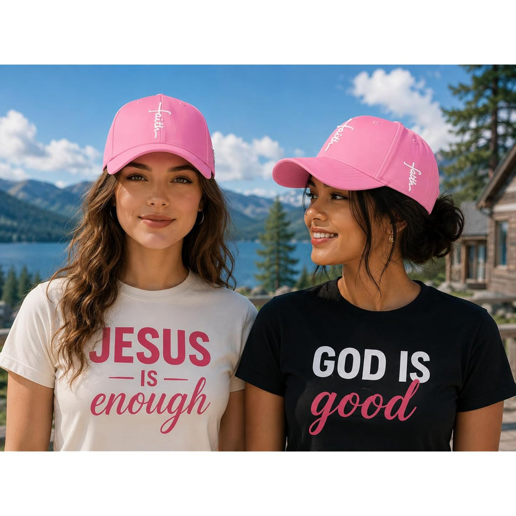 Christian Baseball Cap Embroidered Faith Cross Hat Adjustable Structured Front Panel Thick Raised Stitching