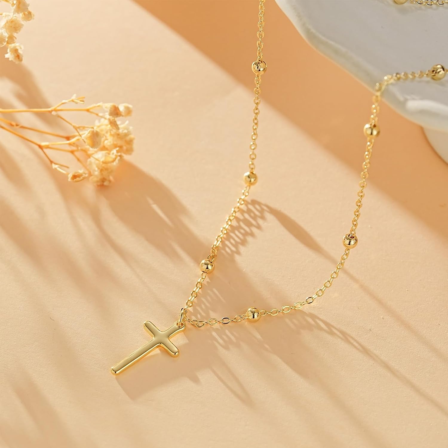 Cross Necklace for Women, Dainty 14K Gold Plated Cross Pendant Simple Long Necklaces for Women, Christian Faith Necklace Trendy Gold Jewelry Gifts for Easter