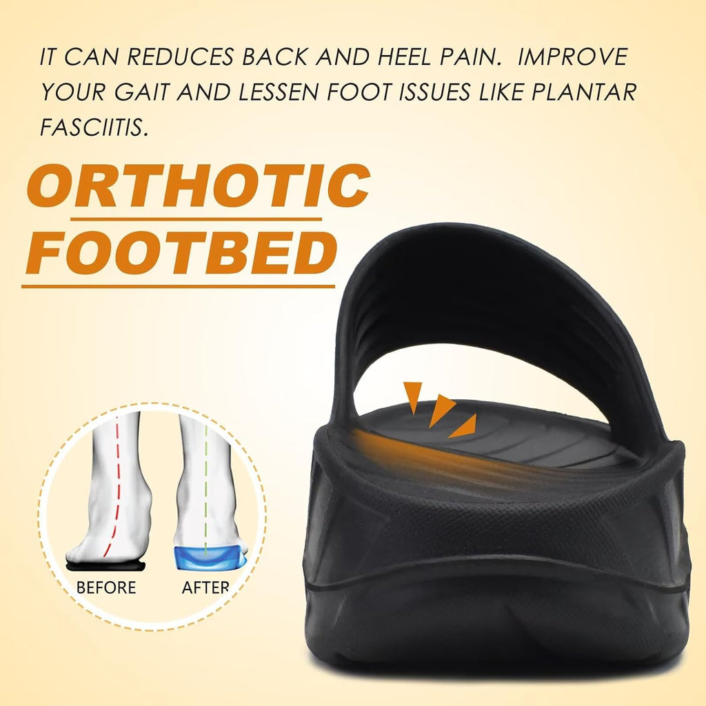 Kuailu Mens Recovery Sandals Orthotic Arch Support Open Toe Sport Slides Thick Cushion Orthopedic Plantar Fasciitis Slip On Wide Width Summer Pool Beach Waterproof