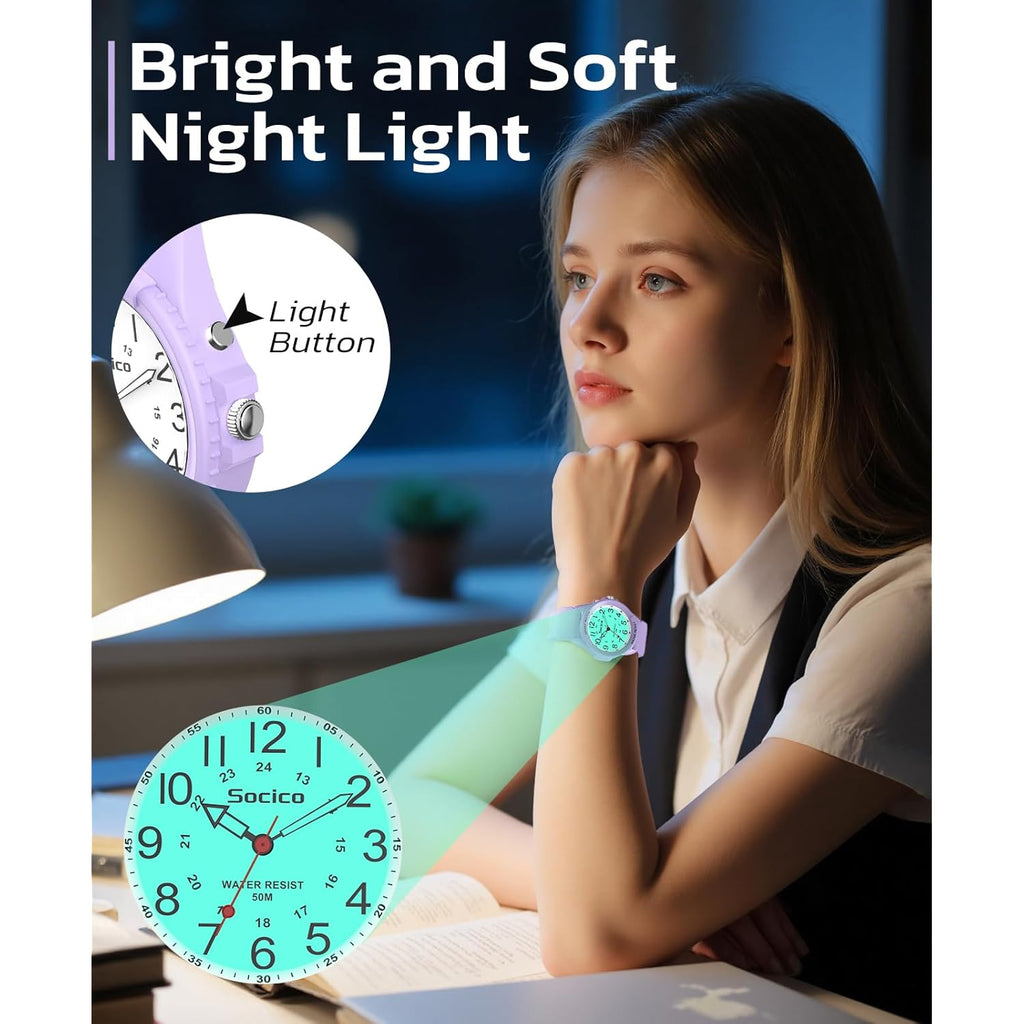 SOCICO Watch for Men Women Big Face Classic Analog Quartz Sports Backlight Unisex Waterproof Nurse Watch for Medical Army Military Time with Second Hand Easy to Read Casual Wristwatch