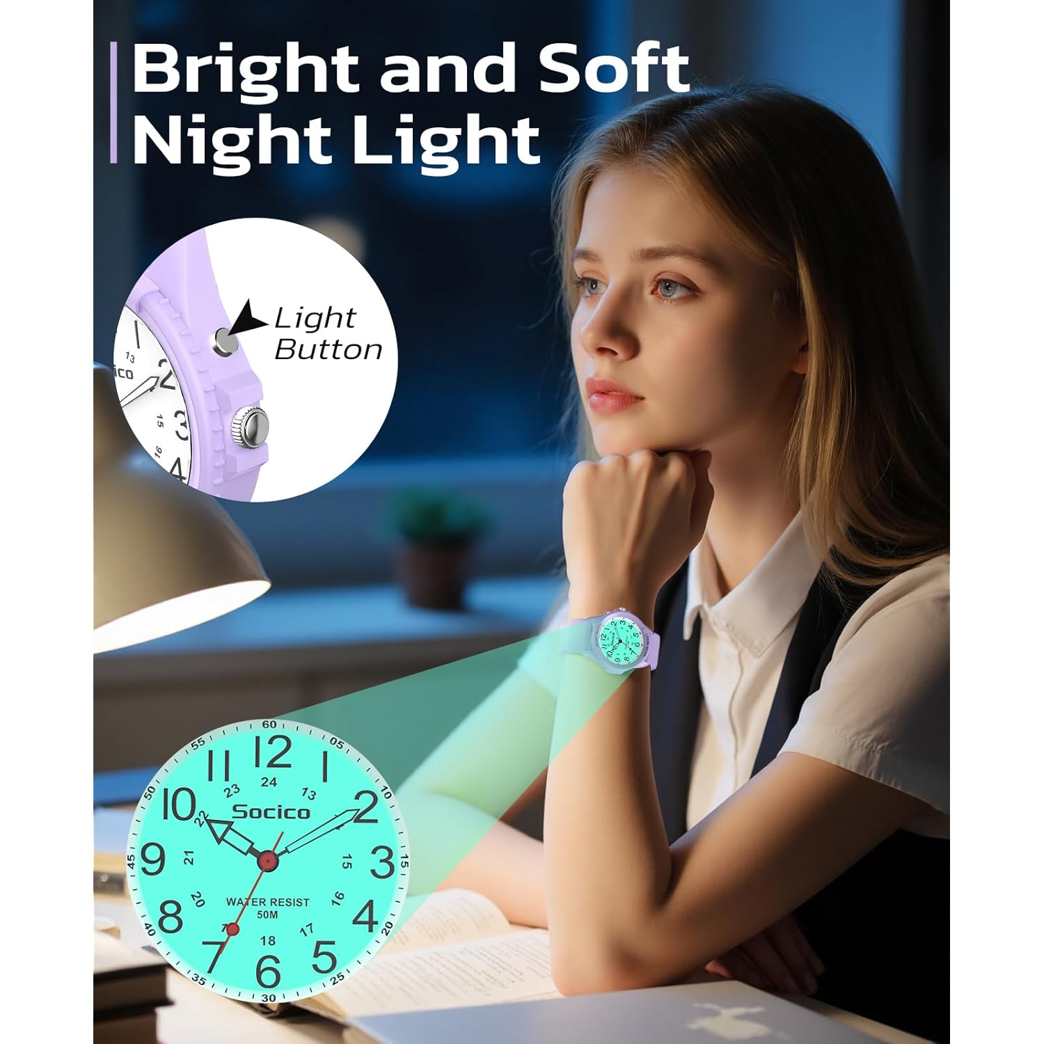 SOCICO Watch for Men Women Big Face Classic Analog Quartz Sports Backlight Unisex Waterproof Nurse Watch for Medical Army Military Time with Second Hand Easy to Read Casual Wristwatch