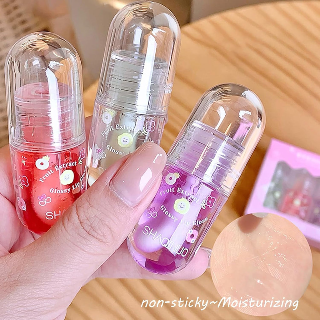 4 Pcs Lip Gloss Oil Set, Fruit Flavored Lip Gloss Set Cute Lip Jelly Hydrating Lip Make-Up for Women, Party Gift, Non-toxic
