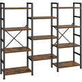 Superjare Triple Bookshelf, Bookcase With 11 Open Display Shelves, Wide Book Shelf Book Case For Home & Office, 4 Tier, Brown