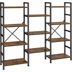 Superjare Triple Bookshelf, Bookcase With 11 Open Display Shelves, Wide Book Shelf Book Case For Home & Office, 4 Tier, Brown