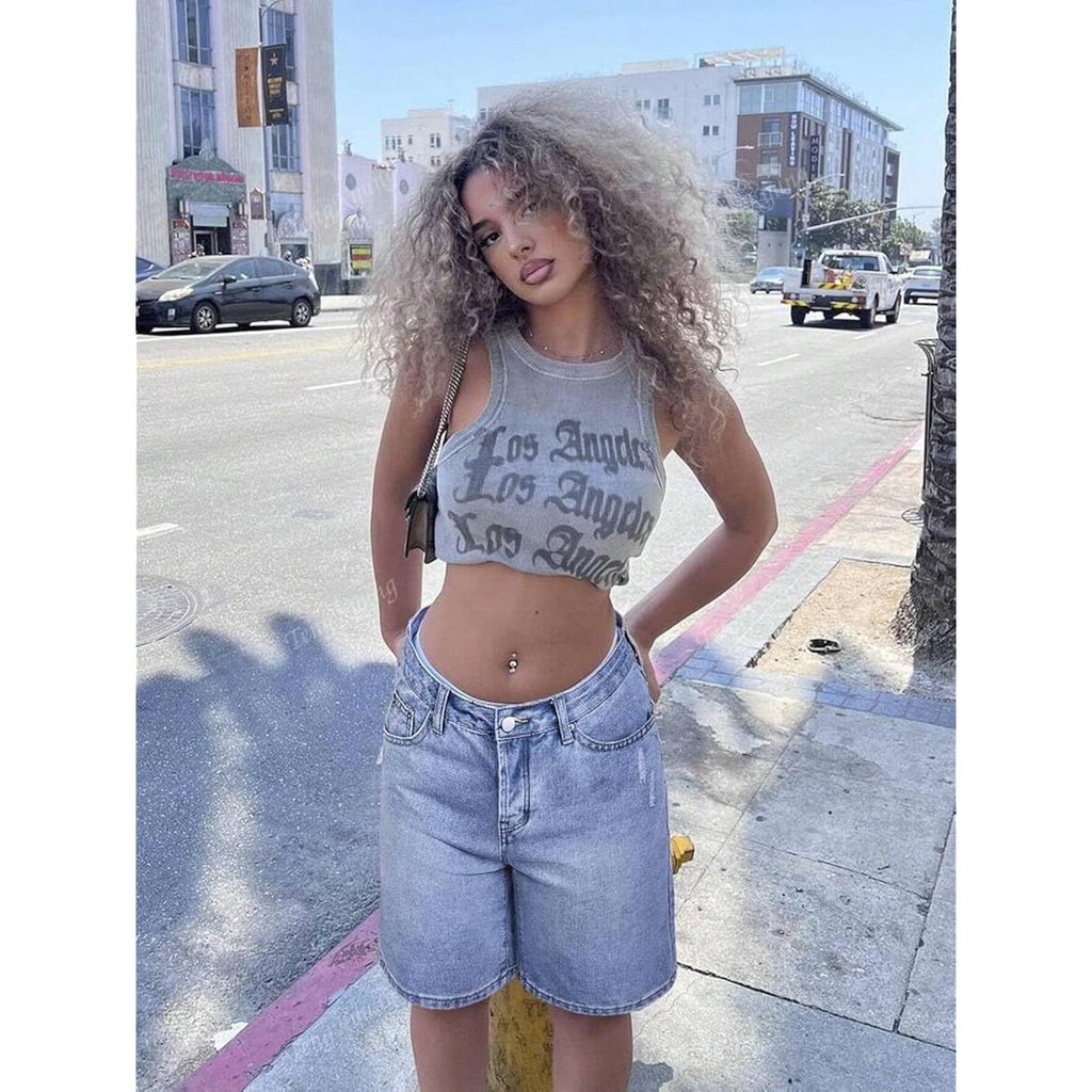 Women's Casual Summer Denim Bermuda Shorts High Waisted Stretchy Trendy Jean Shorts with Pockets Denim