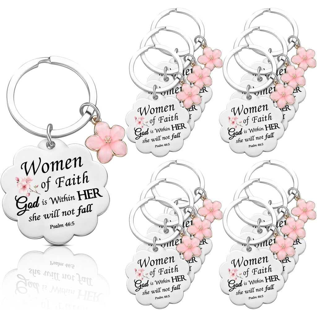 Cunno Christian Gifts Bulk Mother's Day Church Gifts Religious Keychain Bulk Scalloped with Enamel Sakura Woman of Faith