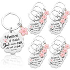 Cunno Christian Gifts Bulk Mother's Day Church Gifts Religious Keychain Bulk Scalloped with Enamel Sakura Woman of Faith