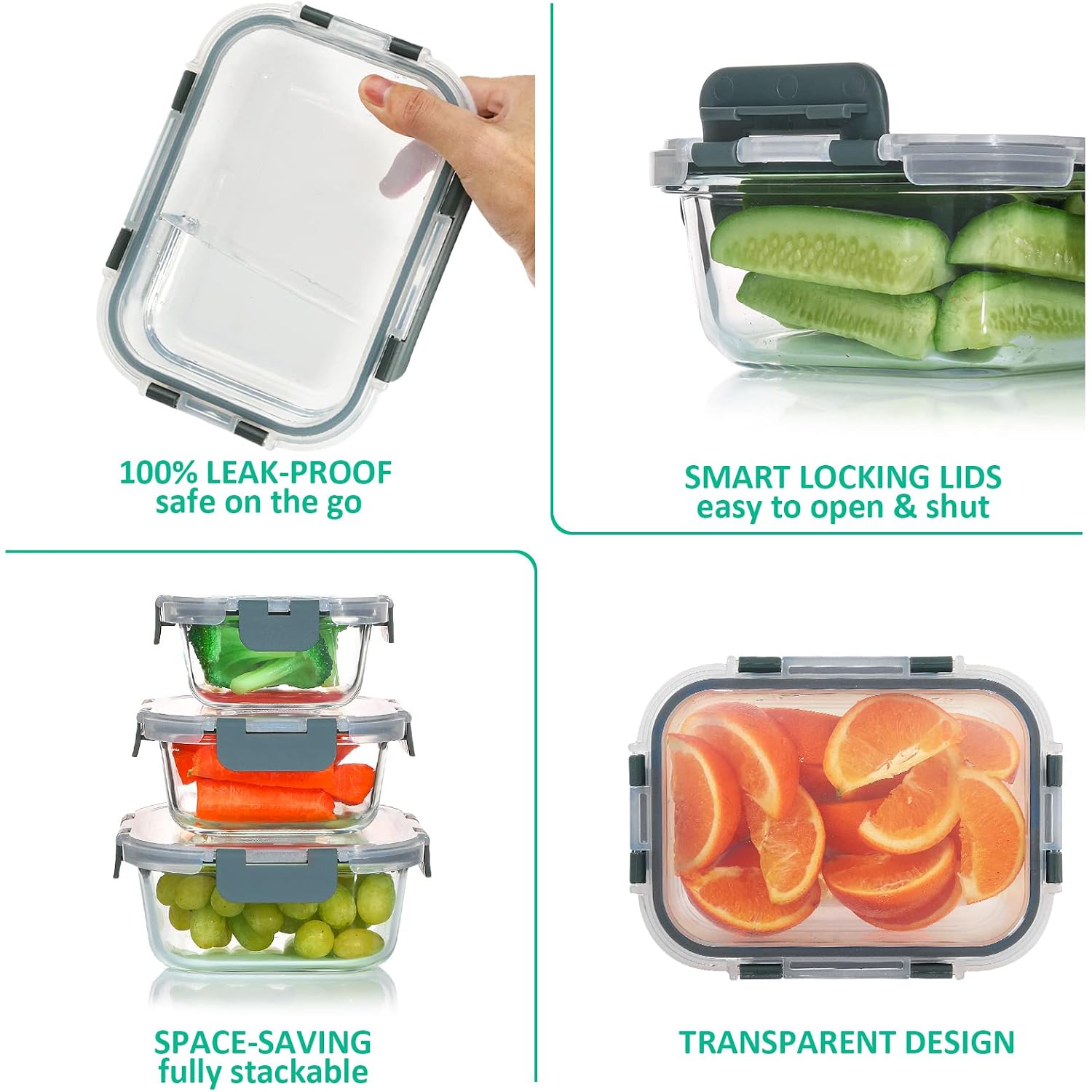 24 Pieces Glass Food Storage Containers Set, Meal Prep Containers, Bpa-Free Airtight Glass Storage Containers With Lids,Freezer, Microwave And Oven Safe,Gray