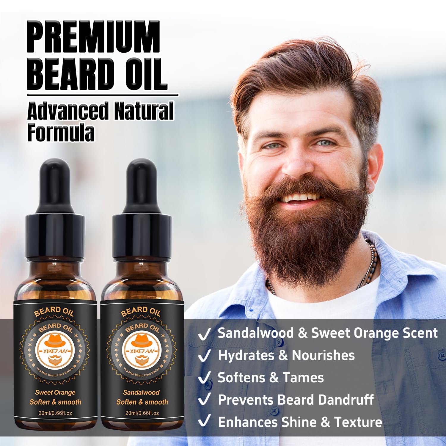XIKEZAN Beard Kit for Men Grooming & Care w/Beard Conditioner, Wash, Oil, Balm, Brush, Comb,Birthday Fathers Valentines Easter Gifts for Men Him Dad Husband Boyfriend Mens Christmas Stocking Stuffers