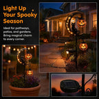 Solar Halloween Black Cat & Pumpkin Moon Garden Stake Light, Outdoor Waterproof Led Yard Decoration With Crescent Moon, Hanging Jack-O'-Lantern Lantern For Garden, Patio, Walkway, Porch (Style C)