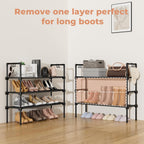 3 Tier Shoe Rack For Closet, Shoe Organizer With 5 Hooks, Long Shoe Shelf Storage For Sneaker And Boot Stackable Free Standing Shoe Rack For Entryway, Garage, Small Spaces, Dorm